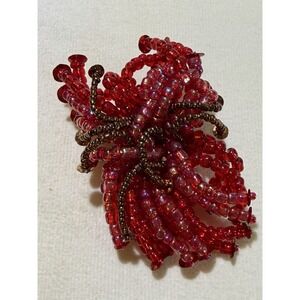 Nakamol Glass Beaded Wild Crazy Brooch Red Borealis